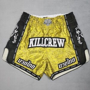 Kill Crew Muay Thai Shorts Mens XL Yellow MMA Kickboxing Boxing Fight Trunks